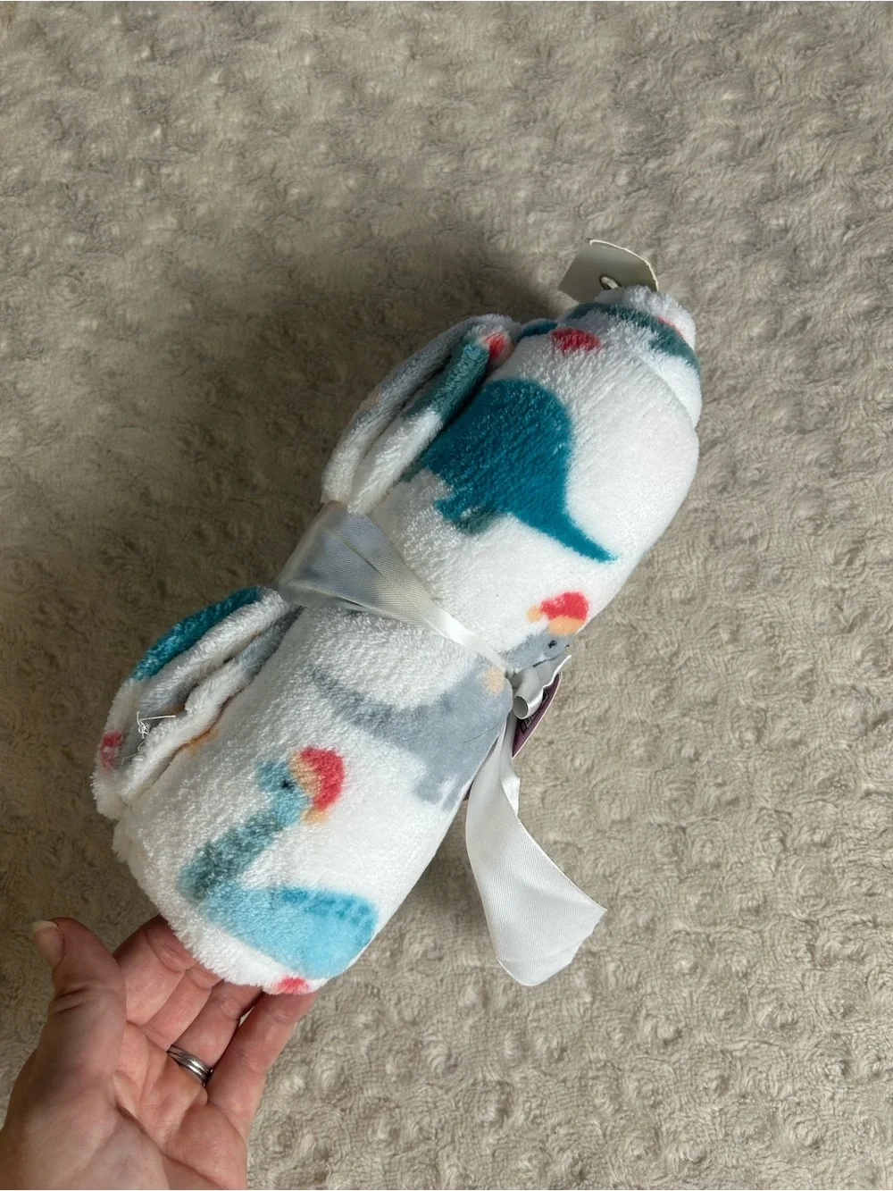 Walmart Parent's Choice Christmas Dinosaur Baby Blanket Blue White Hats Scarves